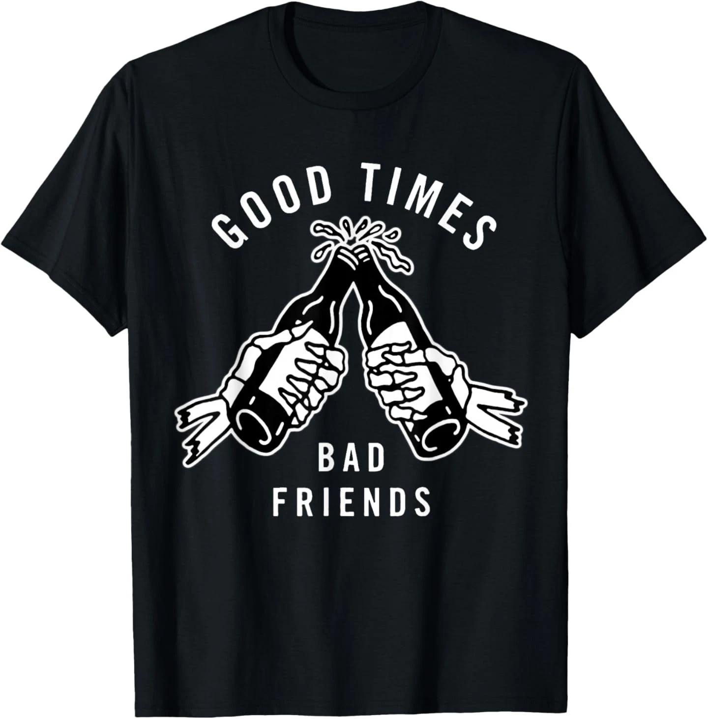 Good Times Bad Friends x Beer Cheers x Skeleton Blackwork T- Shirt L
