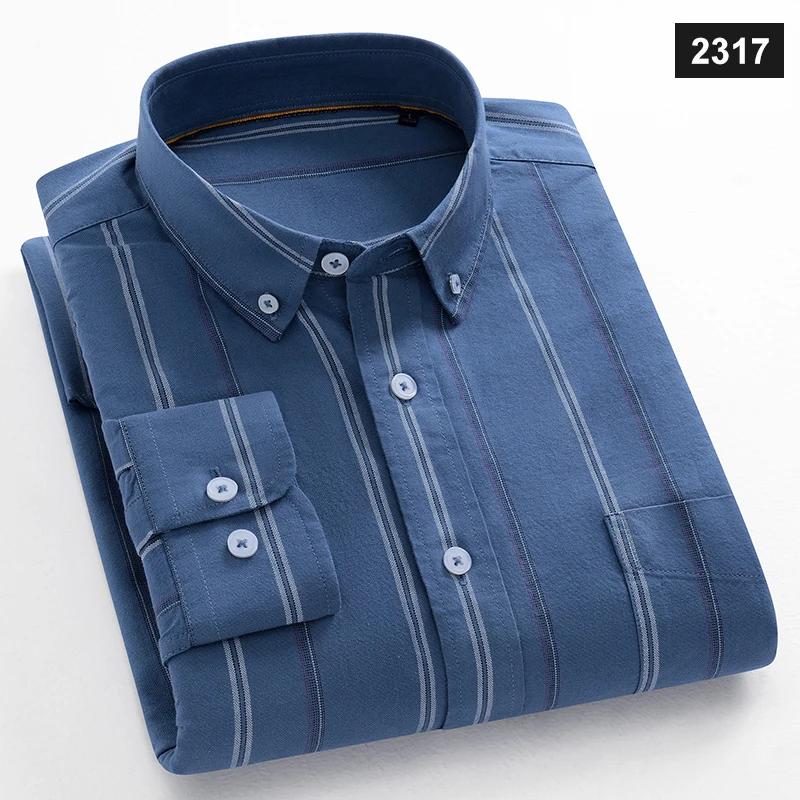 Men Cotton Oxford Striped Casual Long Sleeve Shirts New Fashion Businessman Office Daily Classic Men Top Clothing Dress Regular