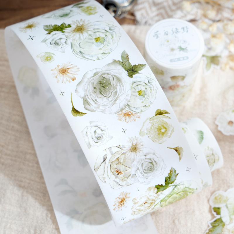 1 Roll 6x200cm Watercolor Floral Washi Tape Stickers, Fresh Hand-Painted Flower Journal Decor, Diary Collage DIY Material