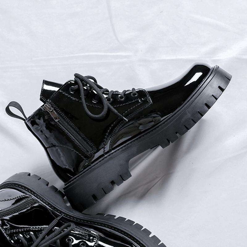Hight Quality Original Design New Punk Style Patent Leather Boots For Men's Black Hombre Fashion Party Height Increasing Shoes