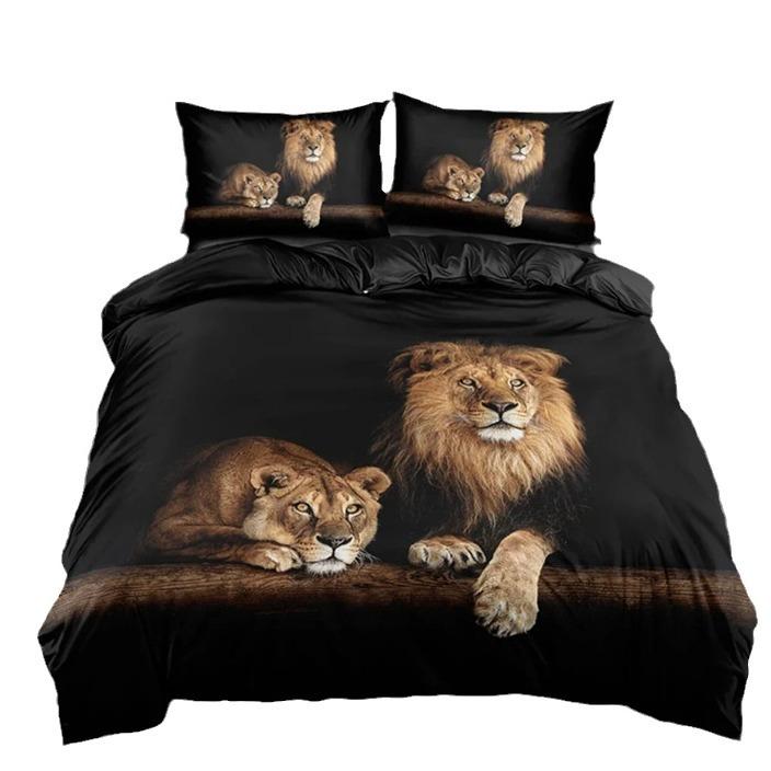 3D Lion Pattern Digital Printing Three-Piece Set Animal Duvet Cover Bed Sheet Bedding