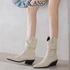 Cowhide Edition Mouth Stacking Boots Thick Heel Skinny Medium Boots Martin Boots Children's Knight Boots Pointed Western Cowboy Boots