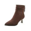 2025 autumn new retro suede pleated stacking boots women's autumn and winter pointed high-heeled thin boots slim medium boots