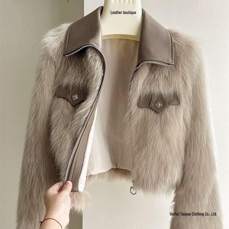 2025 Women's Short Faux Fox Fur Coat: Turn-Down Collar, Long Sleeve, Thickened, Korean Style Fashion for Autumn & Winter.