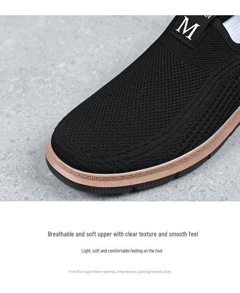 Men's Breathable Flyknit Slip-on Casual Shoes, Plus Size, Odor-Resistant Dad Style.