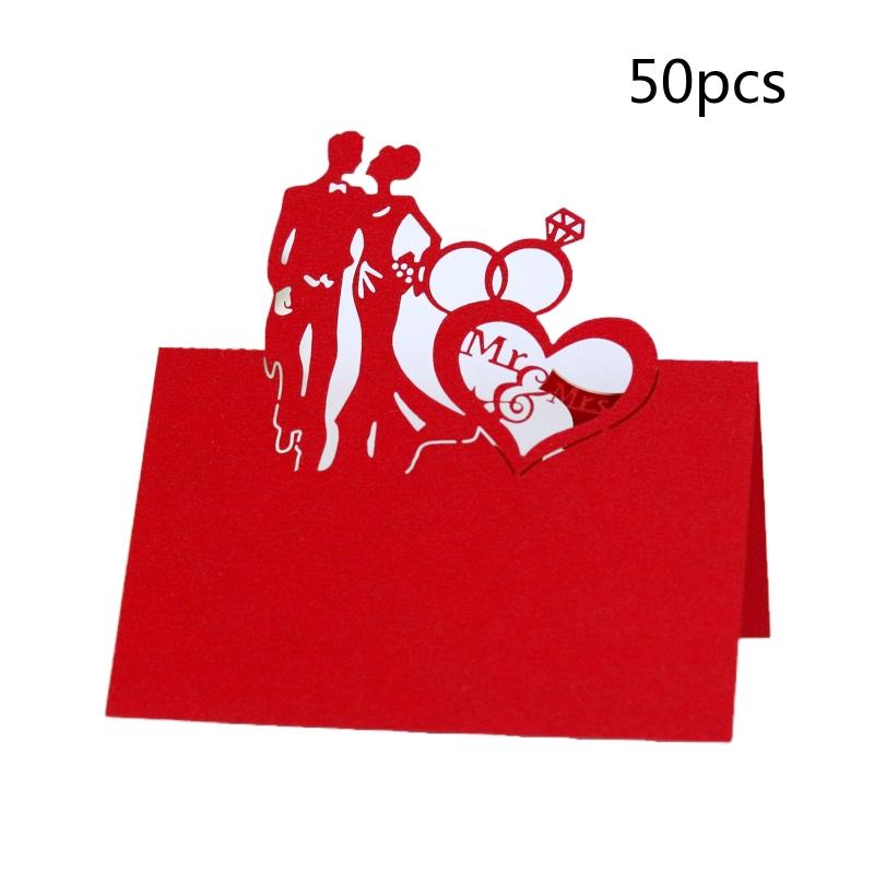 50 Pcs/set Cards MR MRS Style Wedding La-ser Cut Decor Table Cards Place Setting Name Card for Wedding Engagement Party