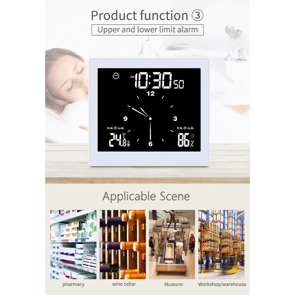Digital Clock Temperature and Humidity Display Waterproof Wall Clock Indoor Thermometer with LCD