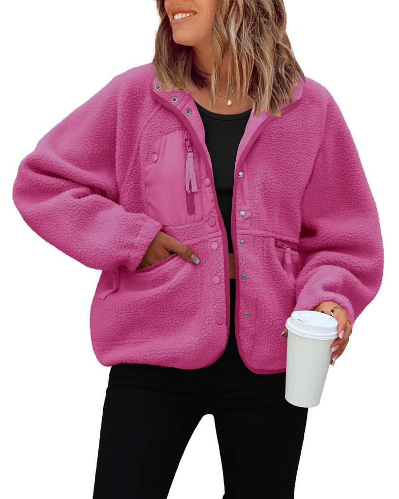 Damen Fleecejacke, Herbst Winter Lässiger Sweatshirt Mantel, Sportliche Lockere Warme Oberbekleidung