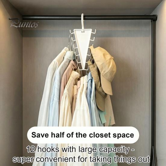 Hanger with 12 Hooks 5/8/12Pcs V-Shaped Double Sided Hanger, 360 Degrees Rotating Compact Storage Hooks, Space Saving Closet Organizer for Pants Hats