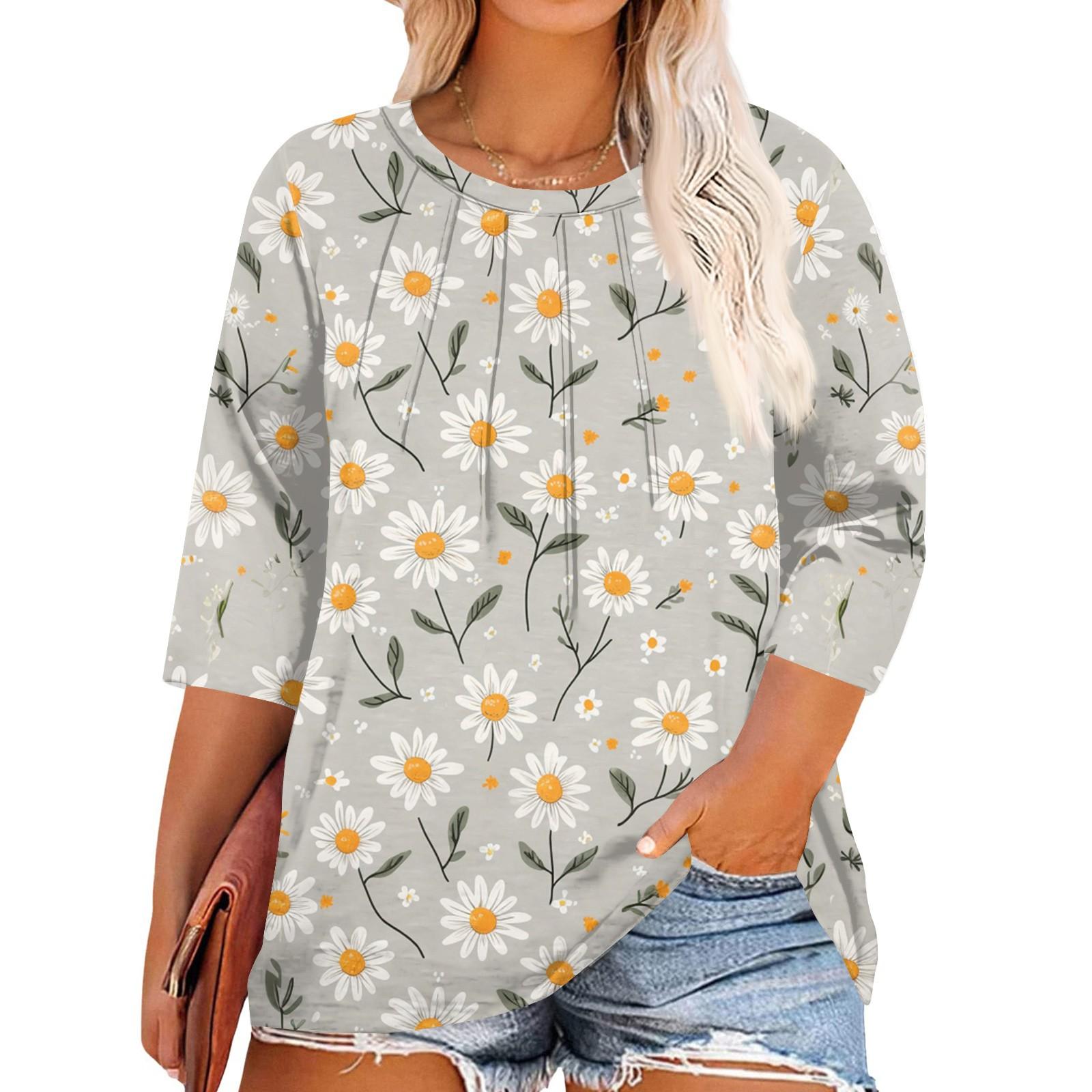 

Женские топы с принтом и круглым вырезом больших размеров, рукава 3/4, элегантные рубашки XXXXXL белый