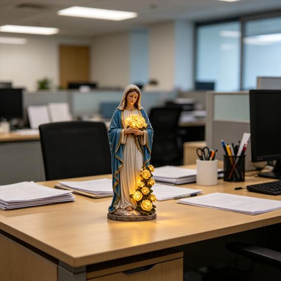 Yousheng Virgin Mary Garden Light, Outdoor Mary Statue with LED Glowing Rose, Blessed Mother Figurine for Catholic Garden Lawn Patio Decor, Memorial
