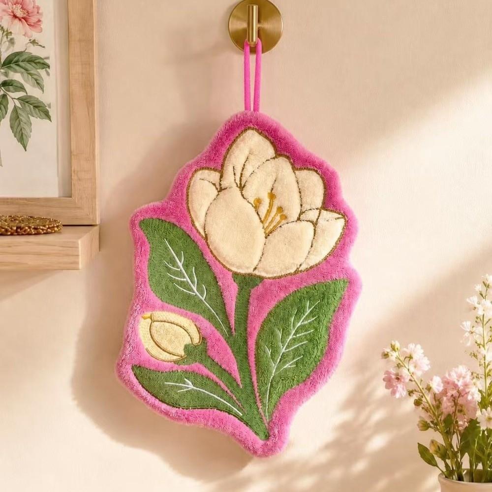 Gifts Coral Fleece Flower Hand Towel Hanging Loop Floral Pattern Hand Drying Towel Thickened Decorative Hand Towel Kitchen