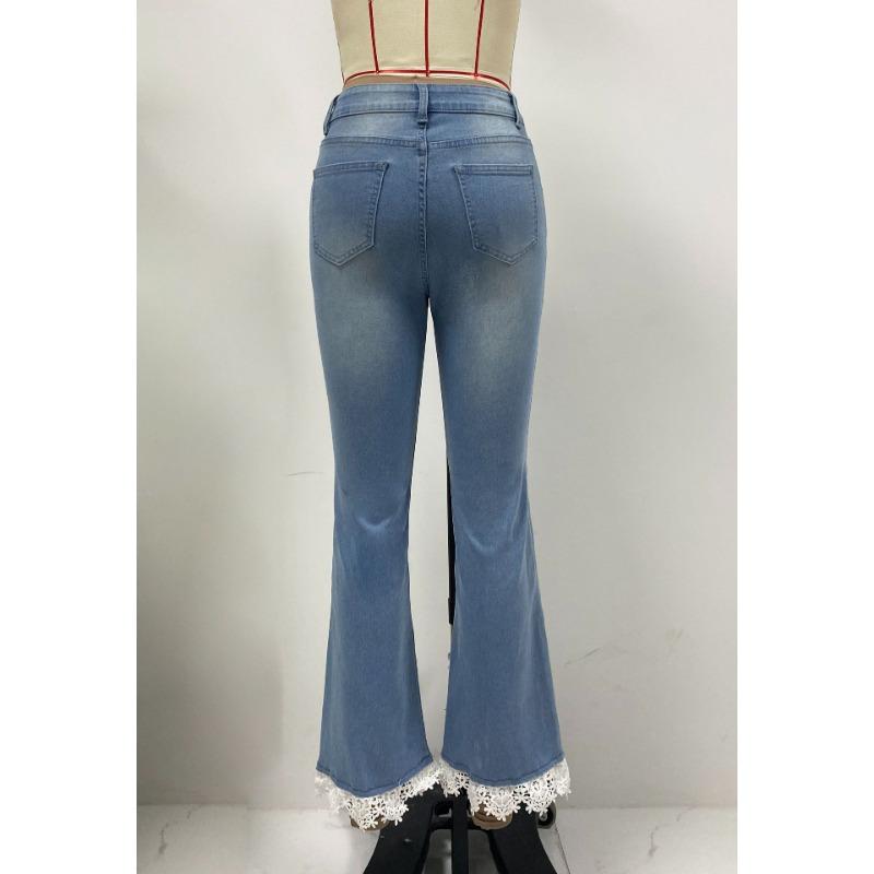 High Waist Slim Micro Jeans Women's Small Fresh Leg Lace Trousers