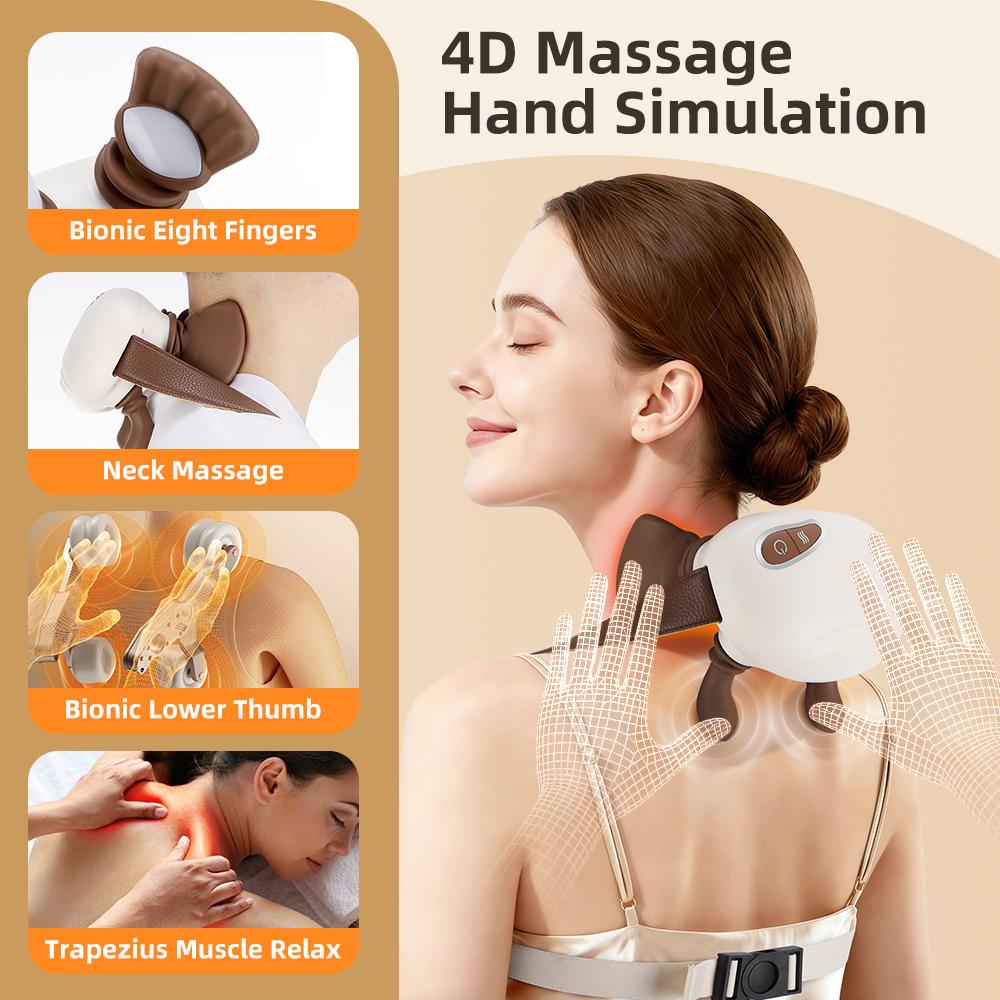 Electric Bionic Neck Shoulder Massager with 3 Level Mode Heated Kneading Muscle Relaxation Back Massage Pillow Full Body Use