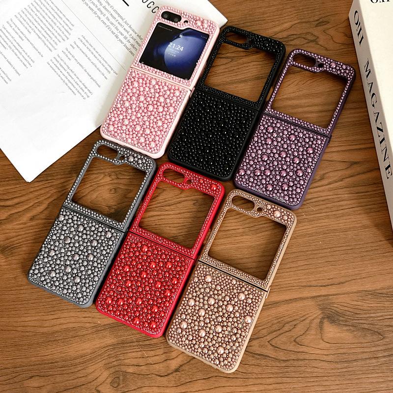 Full Screen Pearls Suitable for Samsung Zflip5 Mobile Phone Case Galaxy ZFlip6 4 3 Folding Protective Case
