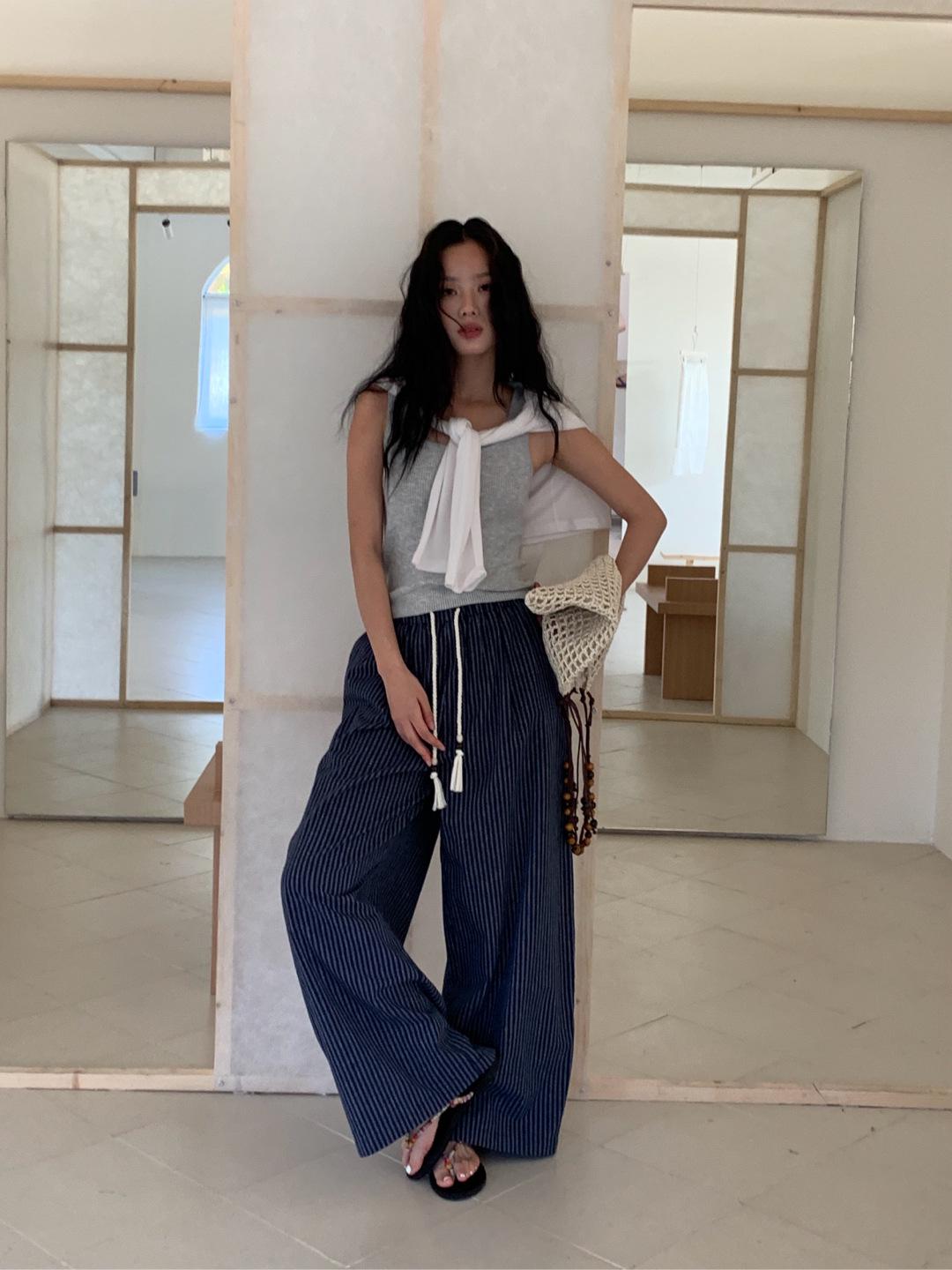

Thin Korean-Style Women s Floor-Length Striped Trousers for Spring/Summer 2026 - Casual, Lazy, Free-Spirited, Straight-Leg Pants. L (Weight: 110-145 Jin)
