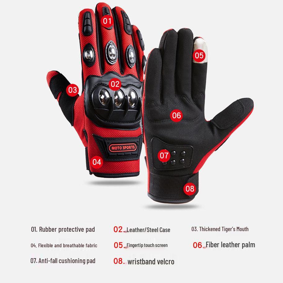 Men's Motorcycle Riding Gloves with Stainless Steel Hard Shell and Anti-Fall Protection for Mountain Biking