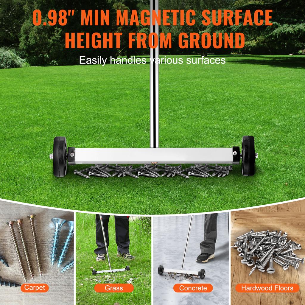 SucceBuy Rolling Magnetic Sweeper with Wheels Push-Type Magnetic Pick Up Sweeper Large Magnet Pickup Lawn Sweeper Easy Cleanup