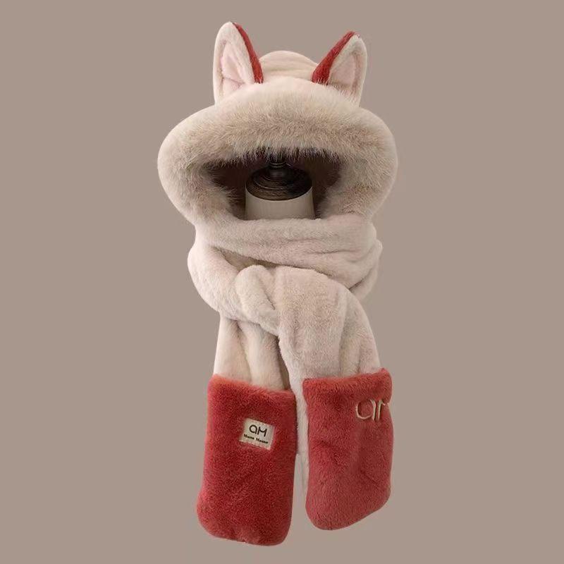 Women's Cute Fluffy Hat with Scarf and Ear Protection for Autumn/Winter