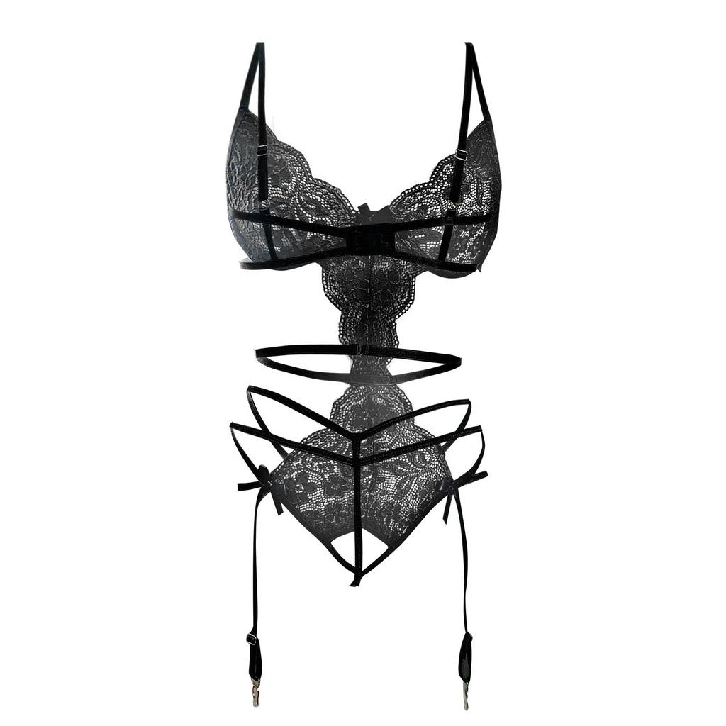 Ladies Erotic Lingerie Sexy Strap Lace Hollow  Set Without Steel Rings