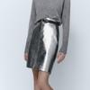 Lady Luxury Leather Skirt Silver Women Skirt Short 2023 Spring Autumn Mini Dress Genuine Sheepskin TF5327