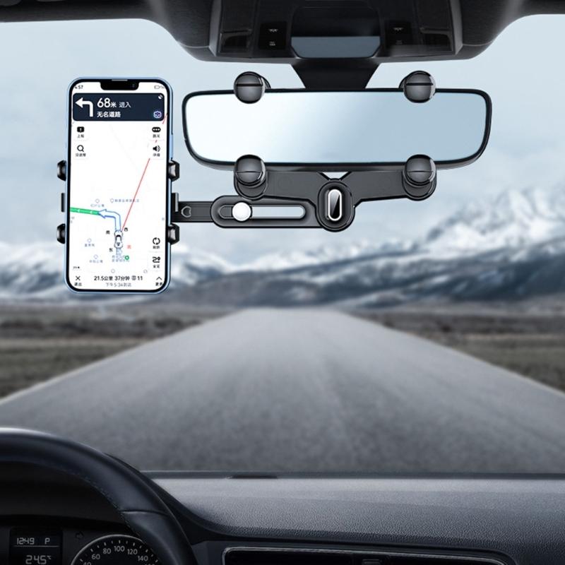 Rear View Glass Phone Holder,Rotatable and Retractable, Universals Mount, Cellphone Car Mount for 4''-7'' Device