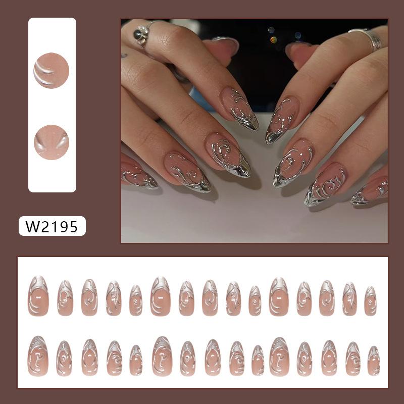 24 Pieces three-dimensional liquid irregular silver sweet cool style removable wearable armor 30 pieces press on nails