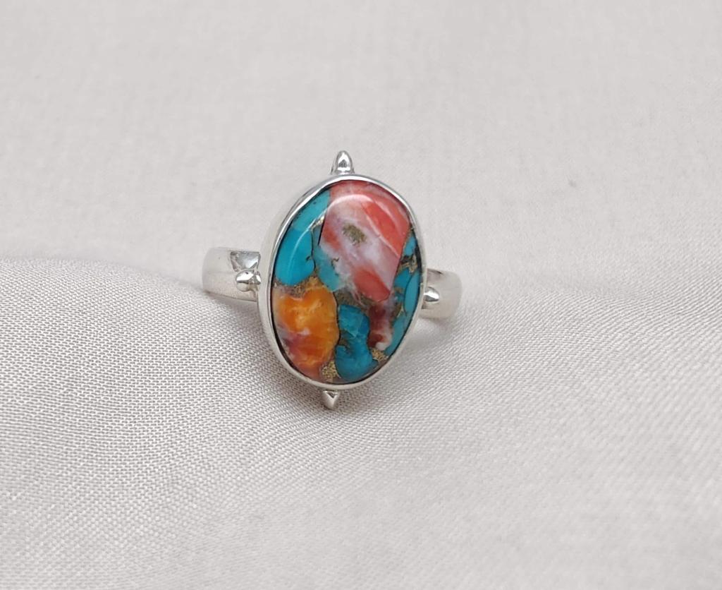 925 Sterling Silver Spiny Oyster Turquoise Ring: Handmade Boho Jewelry