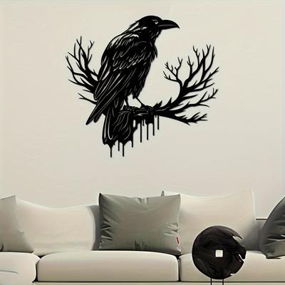 1Pc Gothic Crow & Tree Metal Wall Art - Iron Home Decor For Living Room, Bedroom, Dining Area - Unique Housewarming Gift