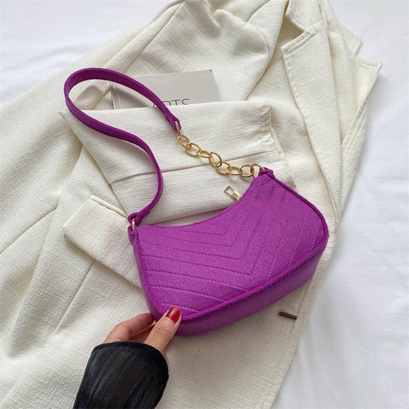 Women Felt Mini Shoulder Bag Solid Color Casual Handbag Female Underarm Bag Purse