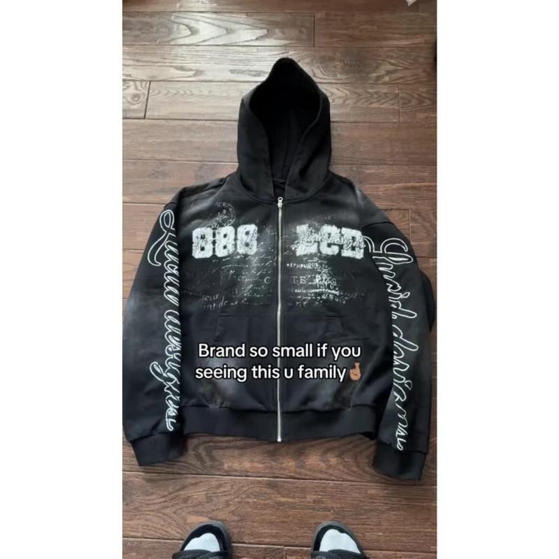 Y2K Streetwear Hooded Zip-Up Long Sleeve Sweatshirt Set Print Loose Fit Womens Casual Outfit 2026