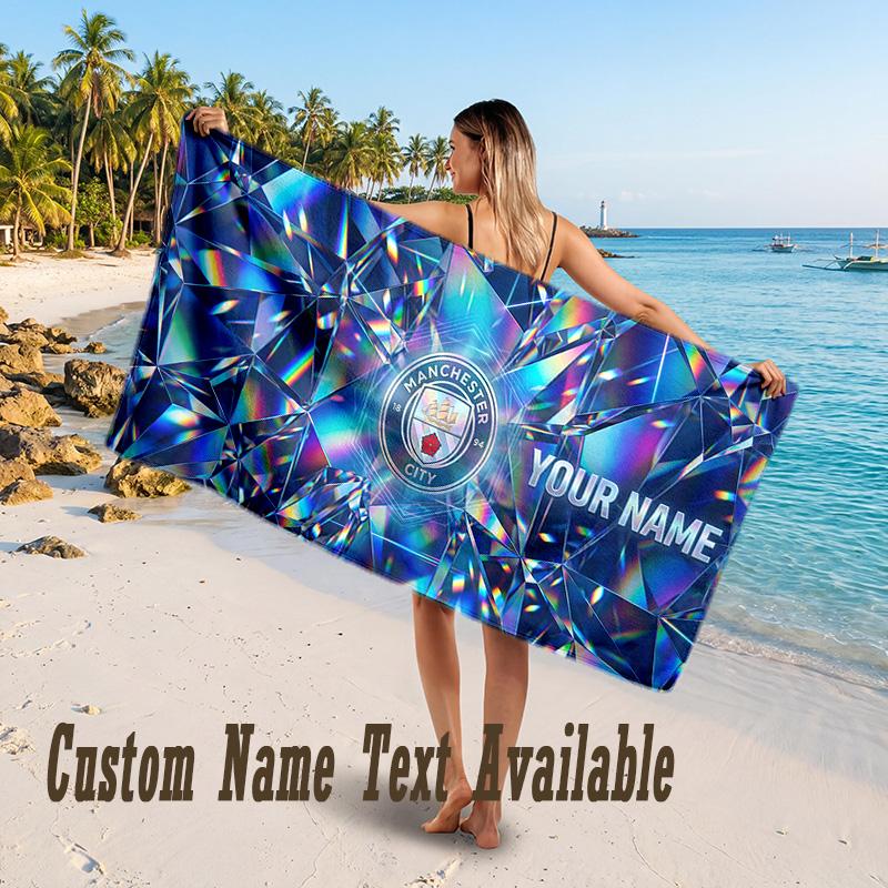 Manchester City Design Strandtuch Mit individuellem Text Großes Handtuch für den Strandurlaub