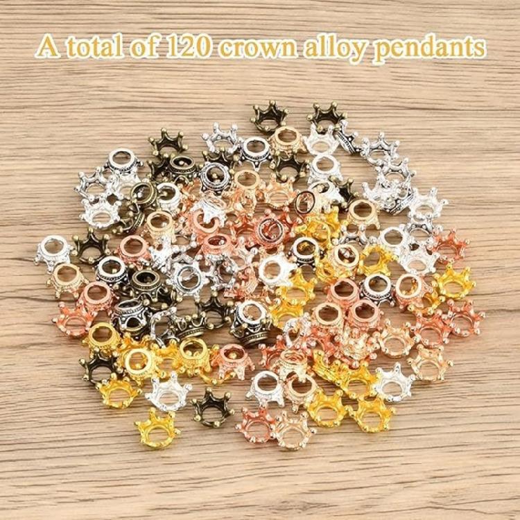 120pcs Mini Crown Loose Spacers Bead Pendant DIY Jewelry Accessories Making Gift
