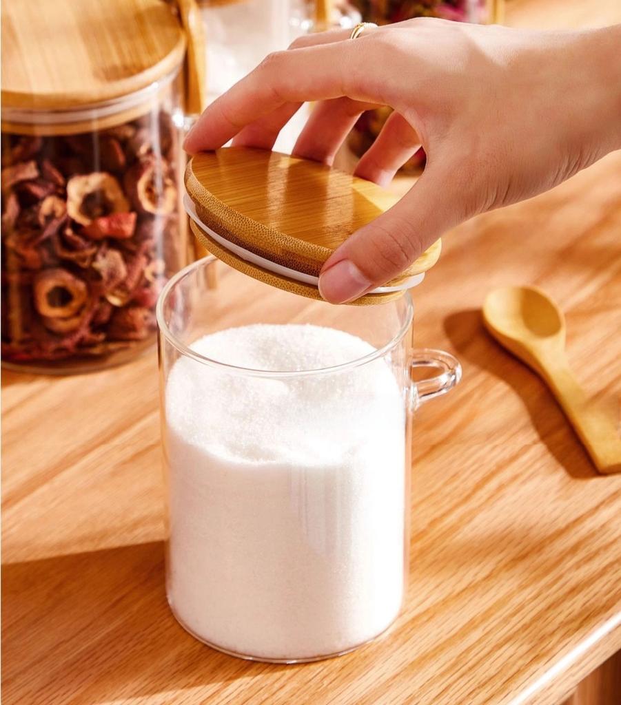 280ml Candy Jar with Bamboo Lid And Spoon 10oz Transparent Glass Bulk Food Storage Jar For Coffee Beans Tea Grains Dried Fruits