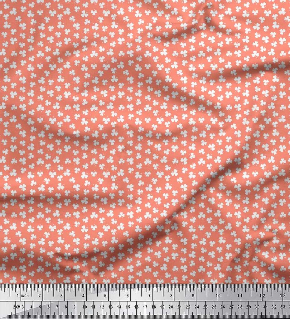 Soimoi Japan Crepe Satin Fabric Clover Leaves Small Print Fabric by Metre 42 Inch