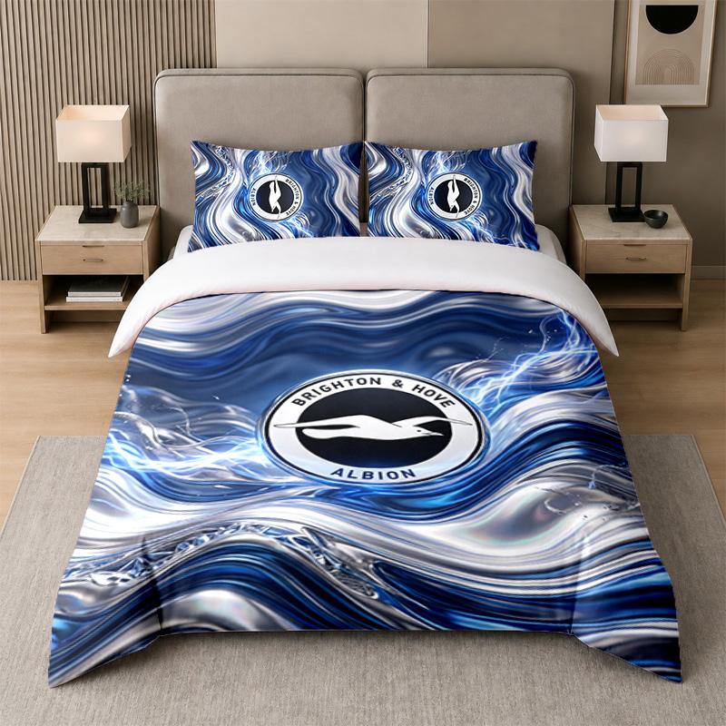 3Pcs Bedding SetBrighton & Hove Albion Football Soft Bed Sheet and Two Pillowcases Home Bedroom Decor