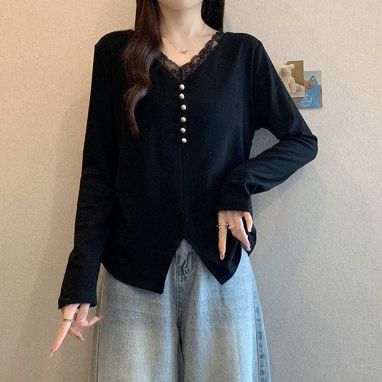 Plus Size Women s Lace Ruffle Long Sleeve Top with Brushed Lining L