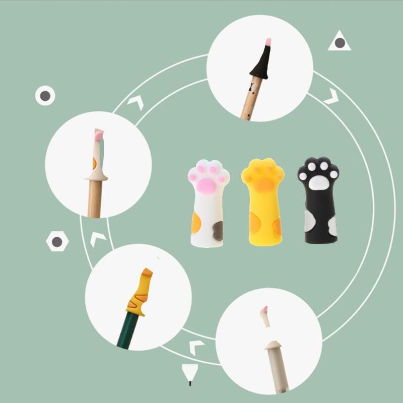 3 Stück Niedliche Katzenpfote Bleistiftaufsatz Cartoon Bleistiftaufsatz Anti-Kauen Silikon Bleistiftkappe für Kind Schüler Klassenbelohnung