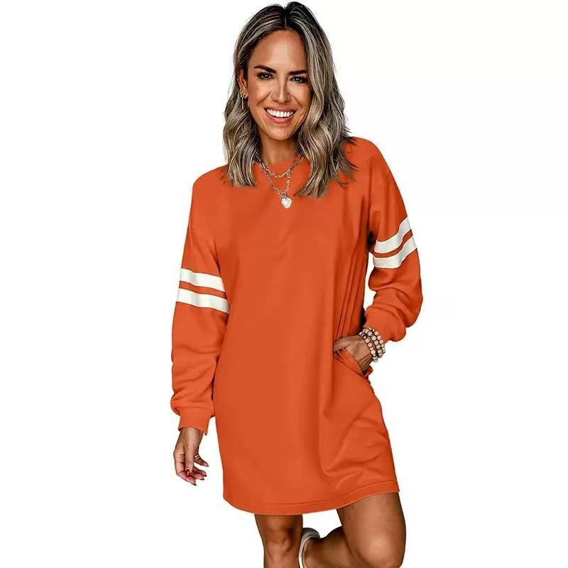 

Платья для женщин Свободное платье А-силуэта с круглым вырезом и длинными рукавами в повседневном стиле XL