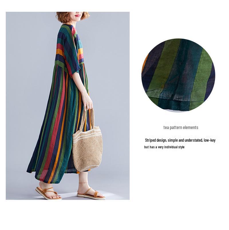 Plus Size Striped Short Sleeve Dress for Women