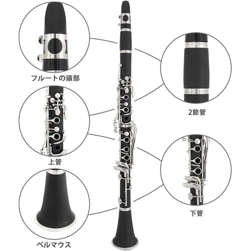 BQKOZFIN Clarinet, B, 17 Keys, Nickel-Plated, ABS Resin Body, Beginner's Wind Instrument Set, F-300, Easy Care, Black (Performance)