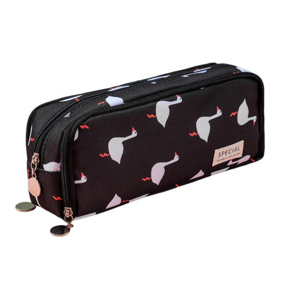 Large Capacity Canvas Pencil Case with Zipper Closure Multi Layer Pen Holder Pouch Stationery Organizer