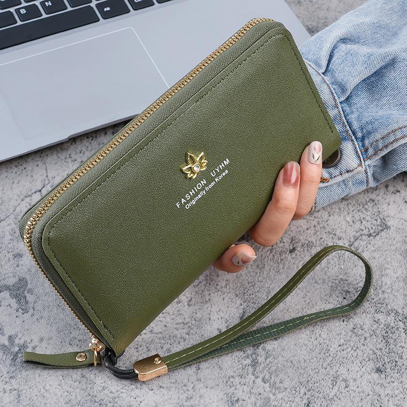 Женский кошелек большой вместимости в корейском стиле на молнии и клатч для мобильного телефона 2023 года зелёный