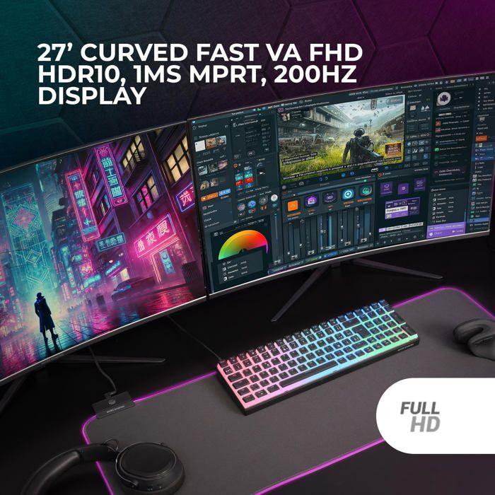 Marsgaming mv-27c écran gaming incurvé 27 fhd 1080p 200hz hdr10 1ms freesync et g-sync noir