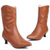 Elegant Short Boots Autumn Winter Shoes Women's Mid-calf Boot Elegant Black White Brown Heeled Party Dance Shoes Ladies Big Size