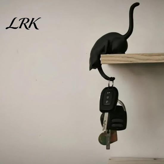 Entryway Key Rack 3D Printed Cat Shelf Sitter with Lantern, Whimsical Figurine Hook for Decor Keys, Decorative Book Edge Statue, Creative Desktop