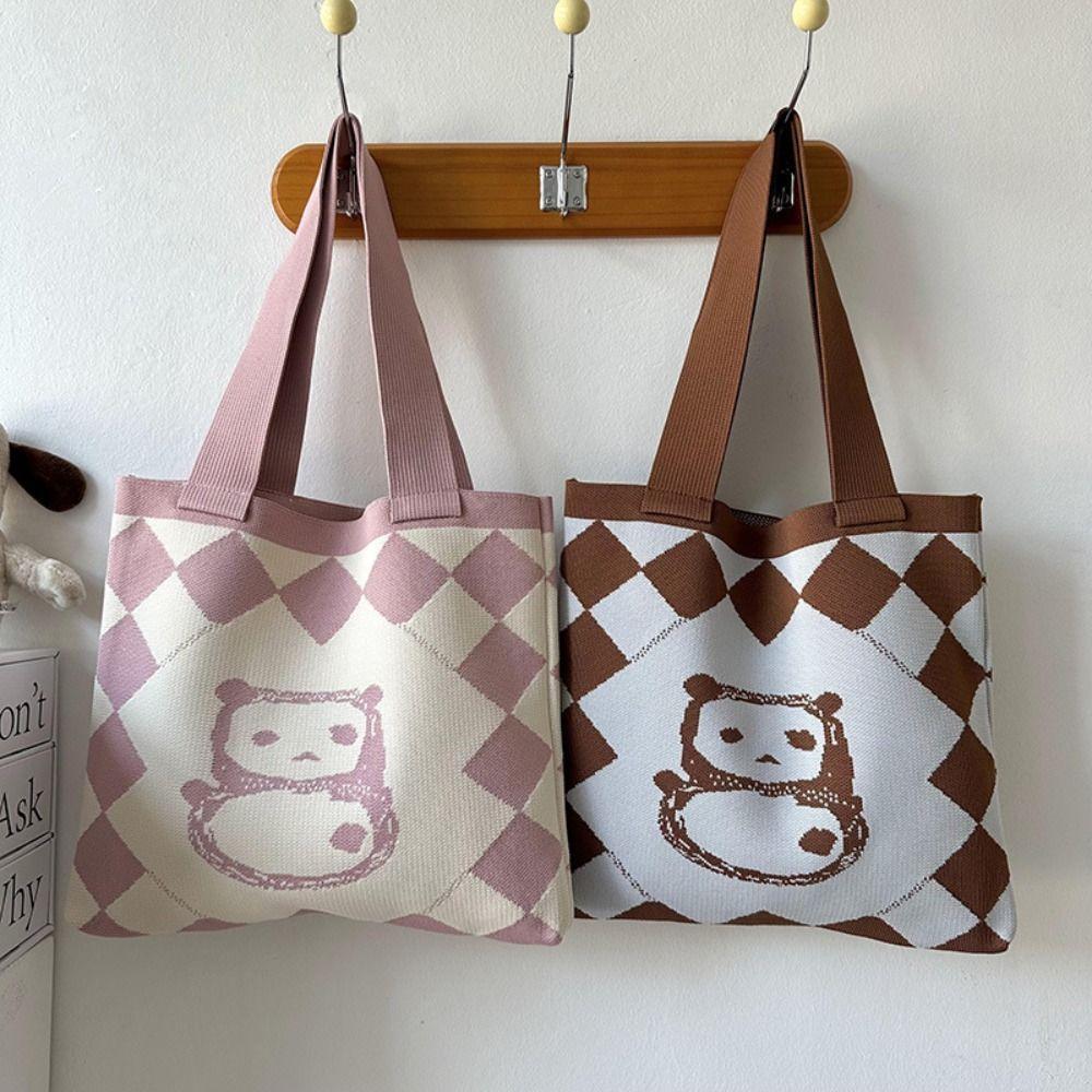 

Многоразовая вязаная сумка ручной работы Сумка для покупок Panda Складные сумки на ремне