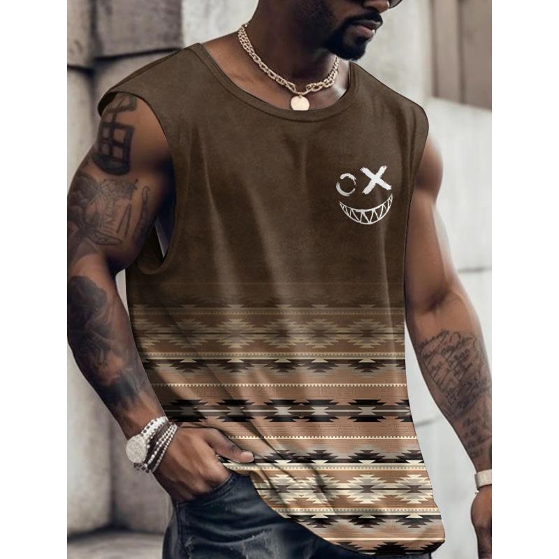 Men's Tank Top Pattern Tribe Round Neck Loose Clothing Daily Sports Sleeveless Printed Fashion Design Menswear