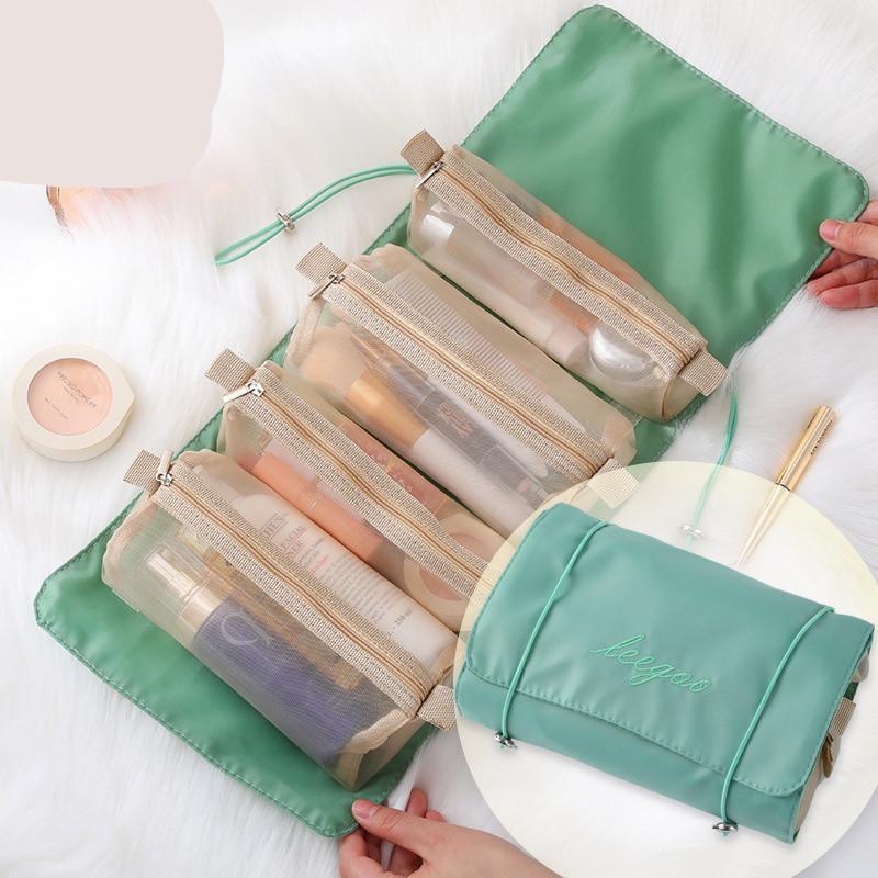 1PC 4 IN 1 Pink Detachable Makeup Bag Multifunction Minimalist Travel Women's Foldable Travel Cosmetic Storage Bag Washing Bag