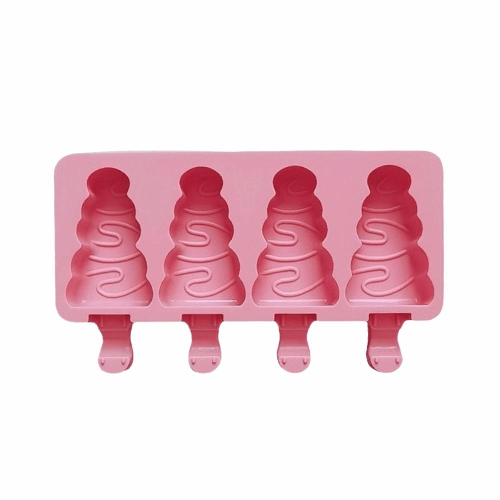 Non Stick Christmas Tree Ice Pop Mold 4-Cavity Ice Cube Tray Silicone Ice Cream Mold  Baking Tools